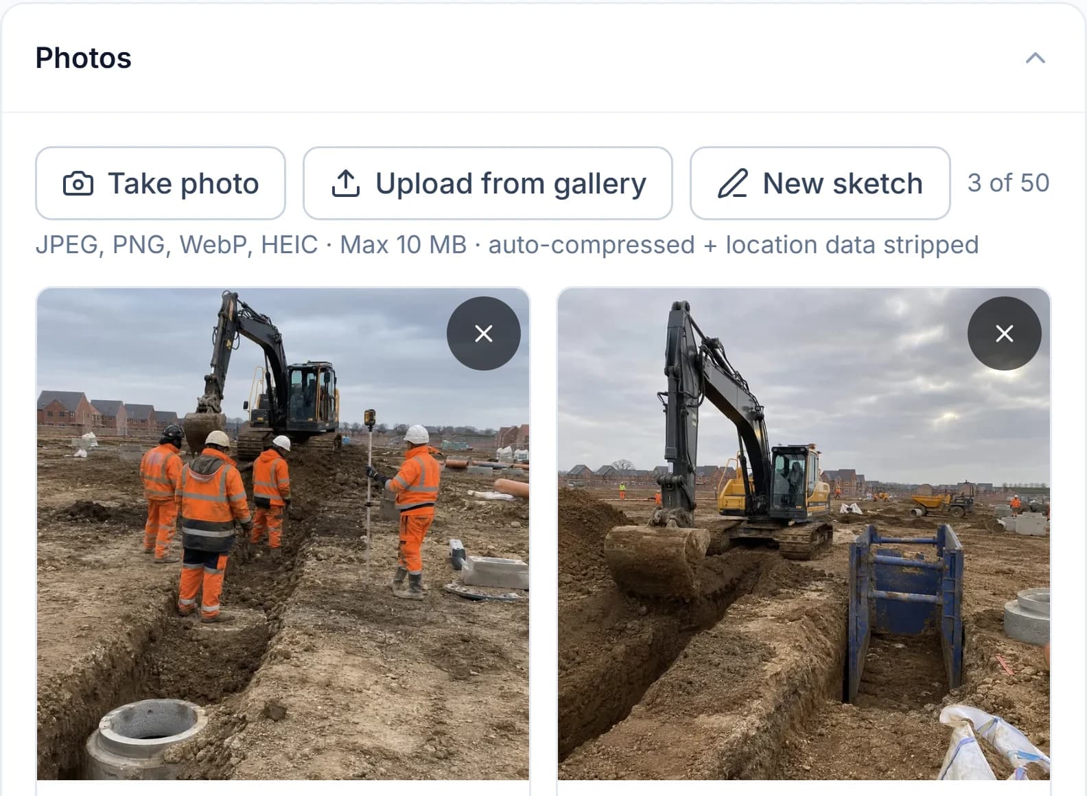 photos section of a Site Chronicle daily diary